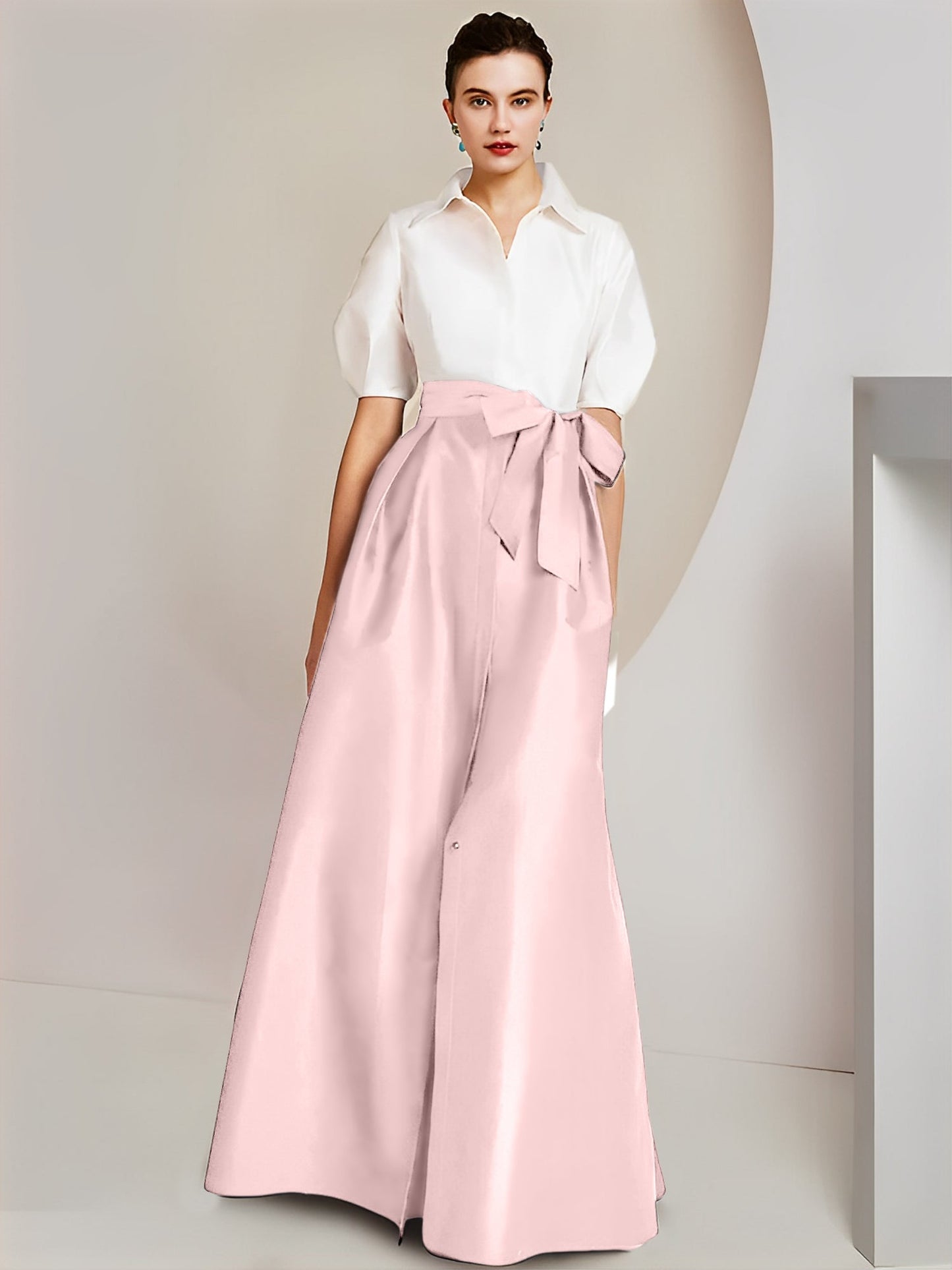 A-Line/Princess Shirt Collar Short Sleeves 2 pieces Mother Of The Bride Dresses