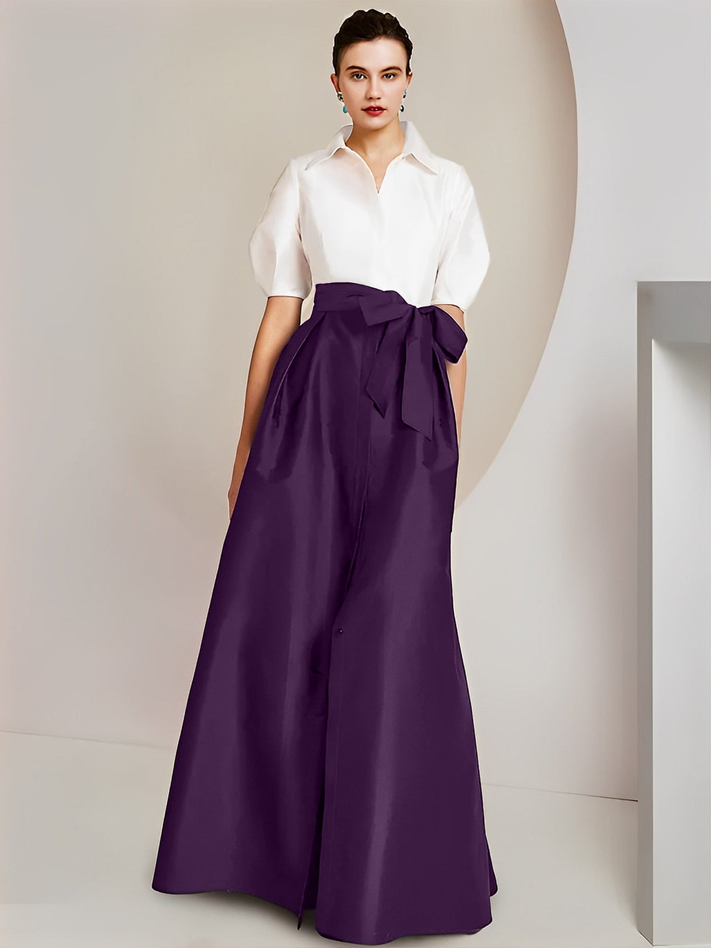 A-Line/Princess Shirt Collar Short Sleeves 2 pieces Mother Of The Bride Dresses