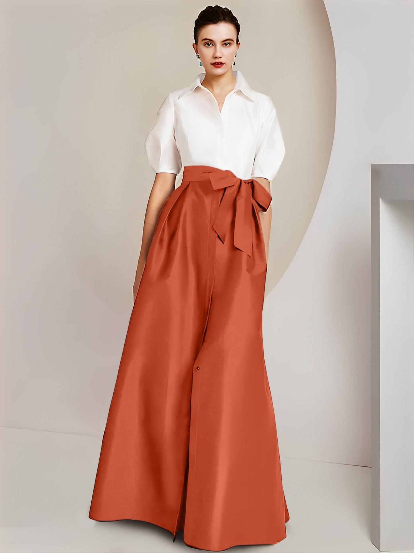 A-Line/Princess Shirt Collar Short Sleeves 2 pieces Mother Of The Bride Dresses