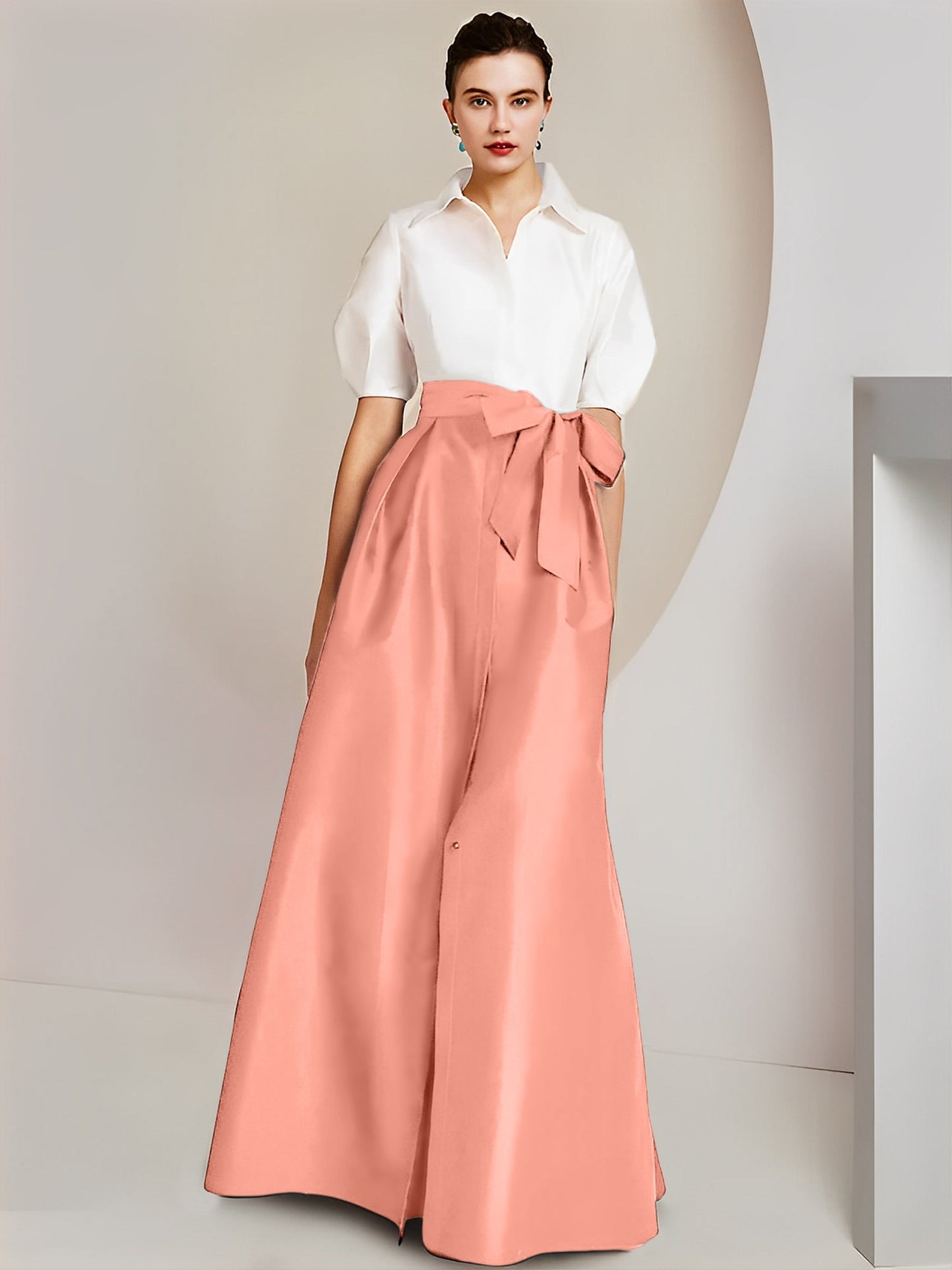 A-Line/Princess Shirt Collar Short Sleeves 2 pieces Mother Of The Bride Dresses