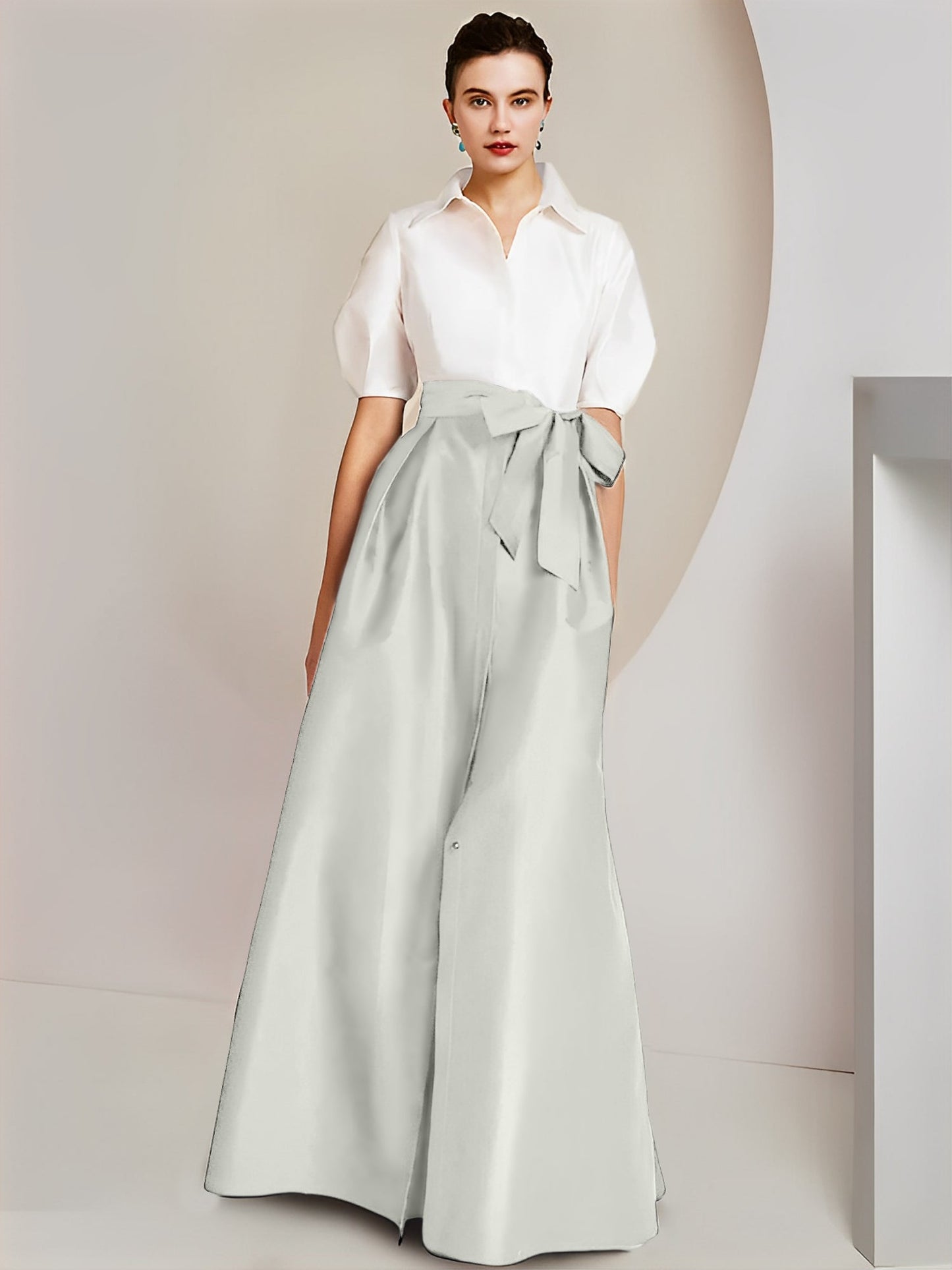 A-Line/Princess Shirt Collar Short Sleeves 2 pieces Mother Of The Bride Dresses
