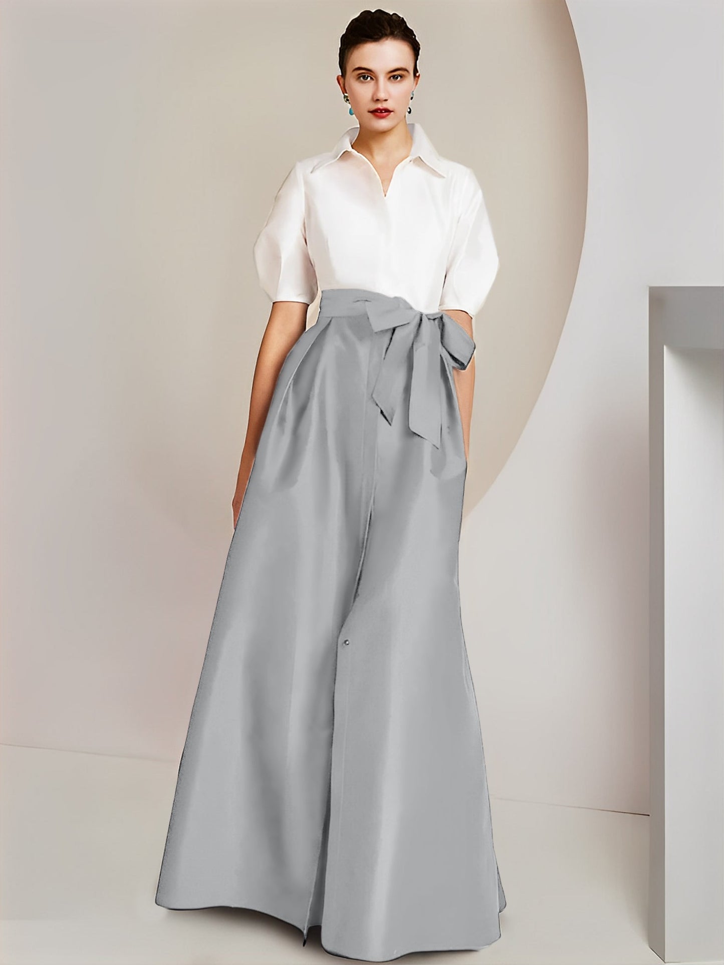 A-Line/Princess Shirt Collar Short Sleeves 2 pieces Mother Of The Bride Dresses