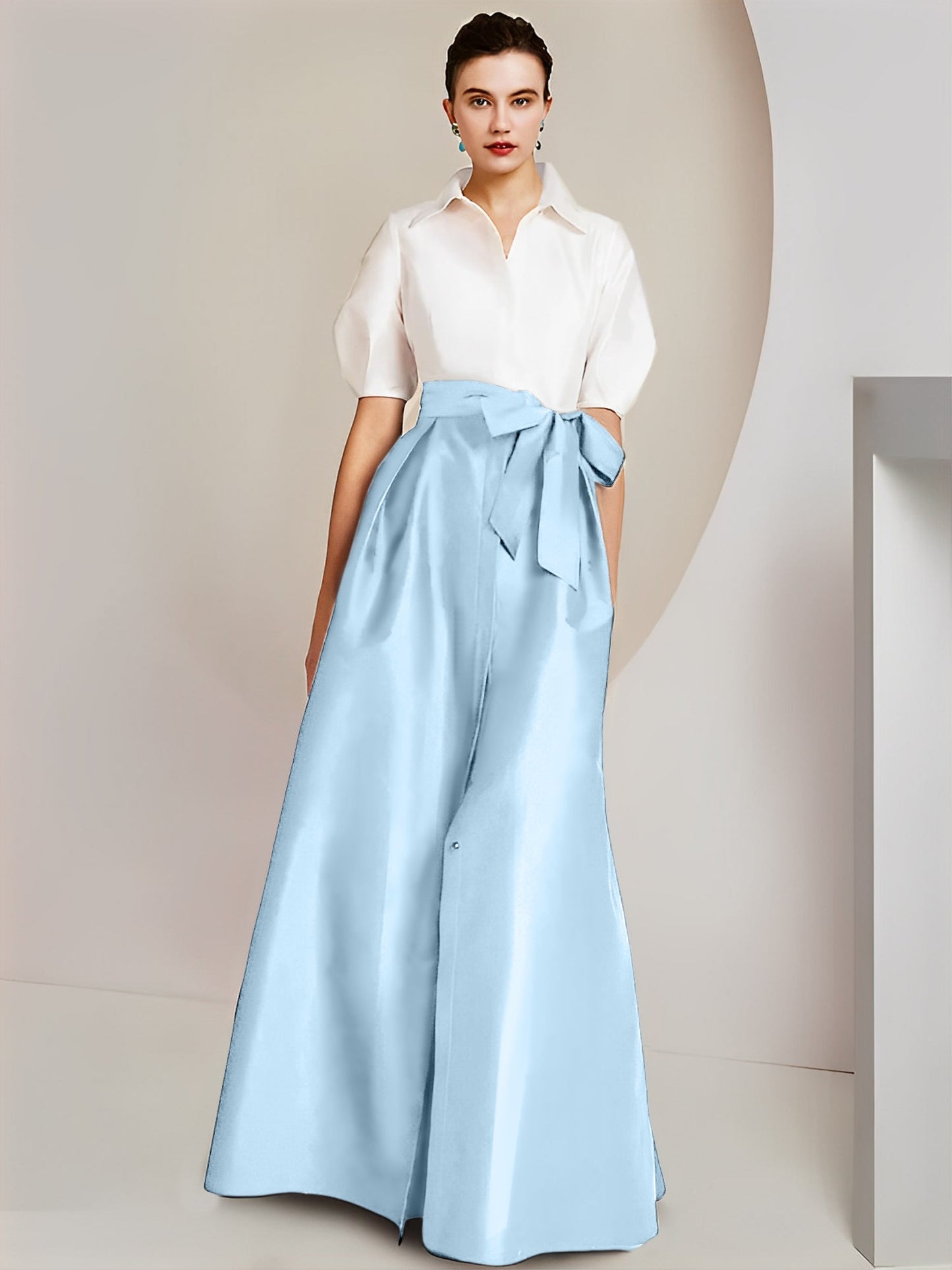 A-Line/Princess Shirt Collar Short Sleeves 2 pieces Mother Of The Bride Dresses