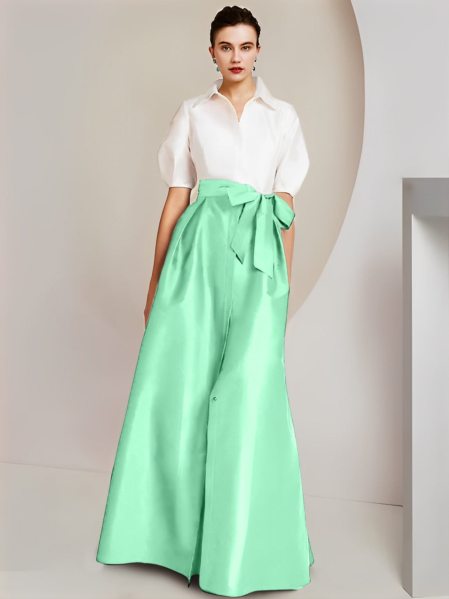 A-Line/Princess Shirt Collar Short Sleeves 2 pieces Mother Of The Bride Dresses
