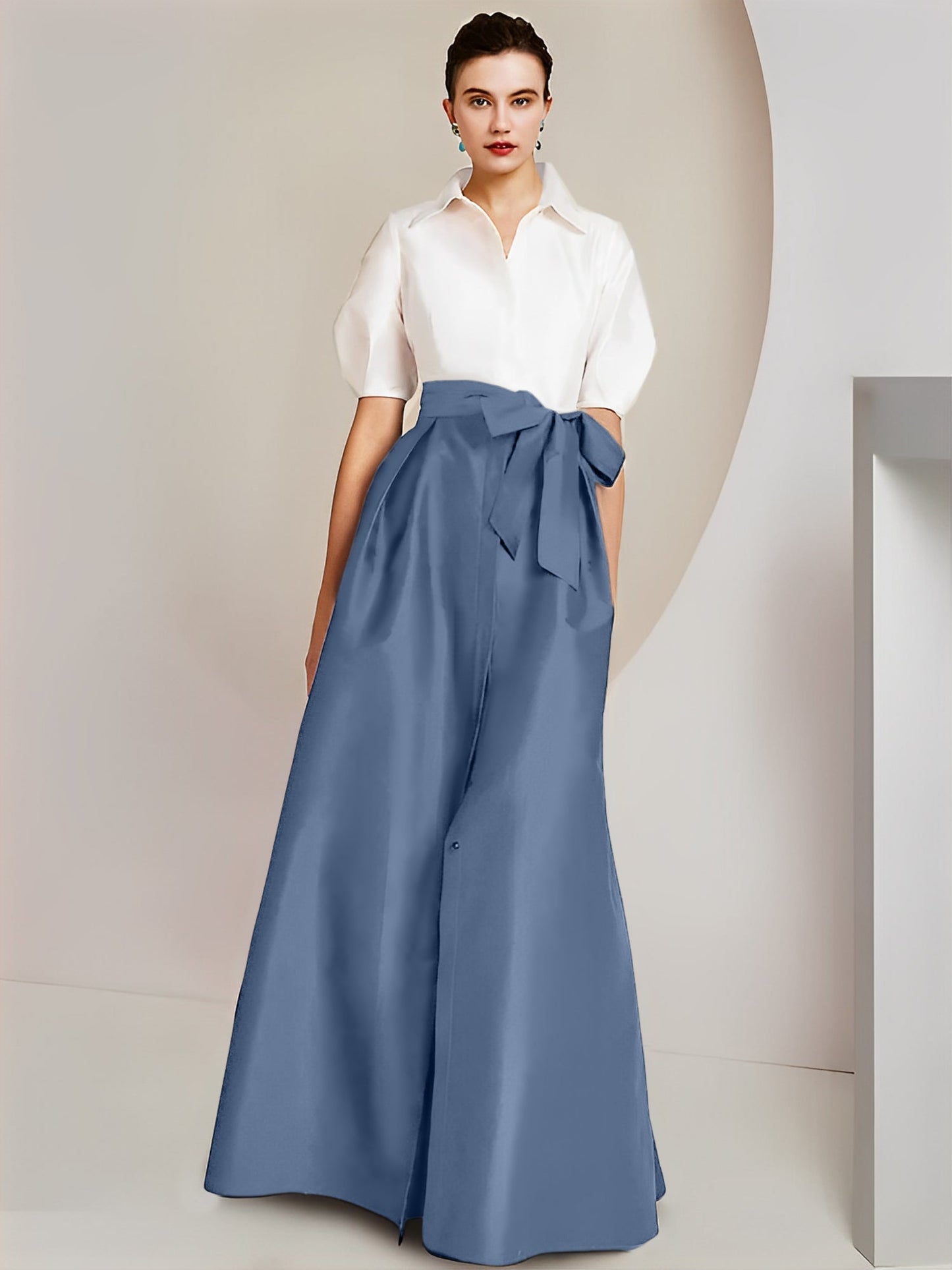A-Line/Princess Shirt Collar Short Sleeves 2 pieces Mother Of The Bride Dresses
