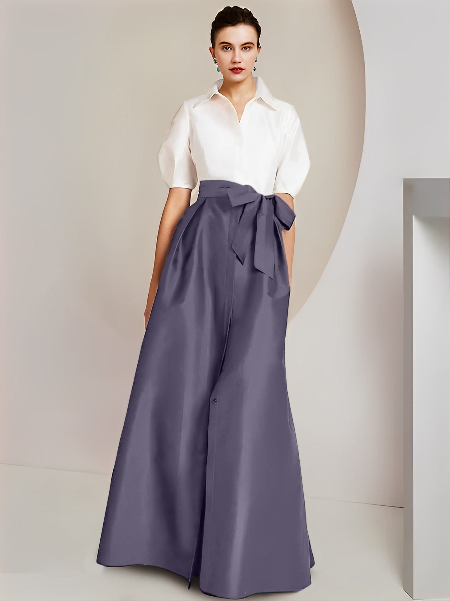 A-Line/Princess Shirt Collar Short Sleeves 2 pieces Mother Of The Bride Dresses