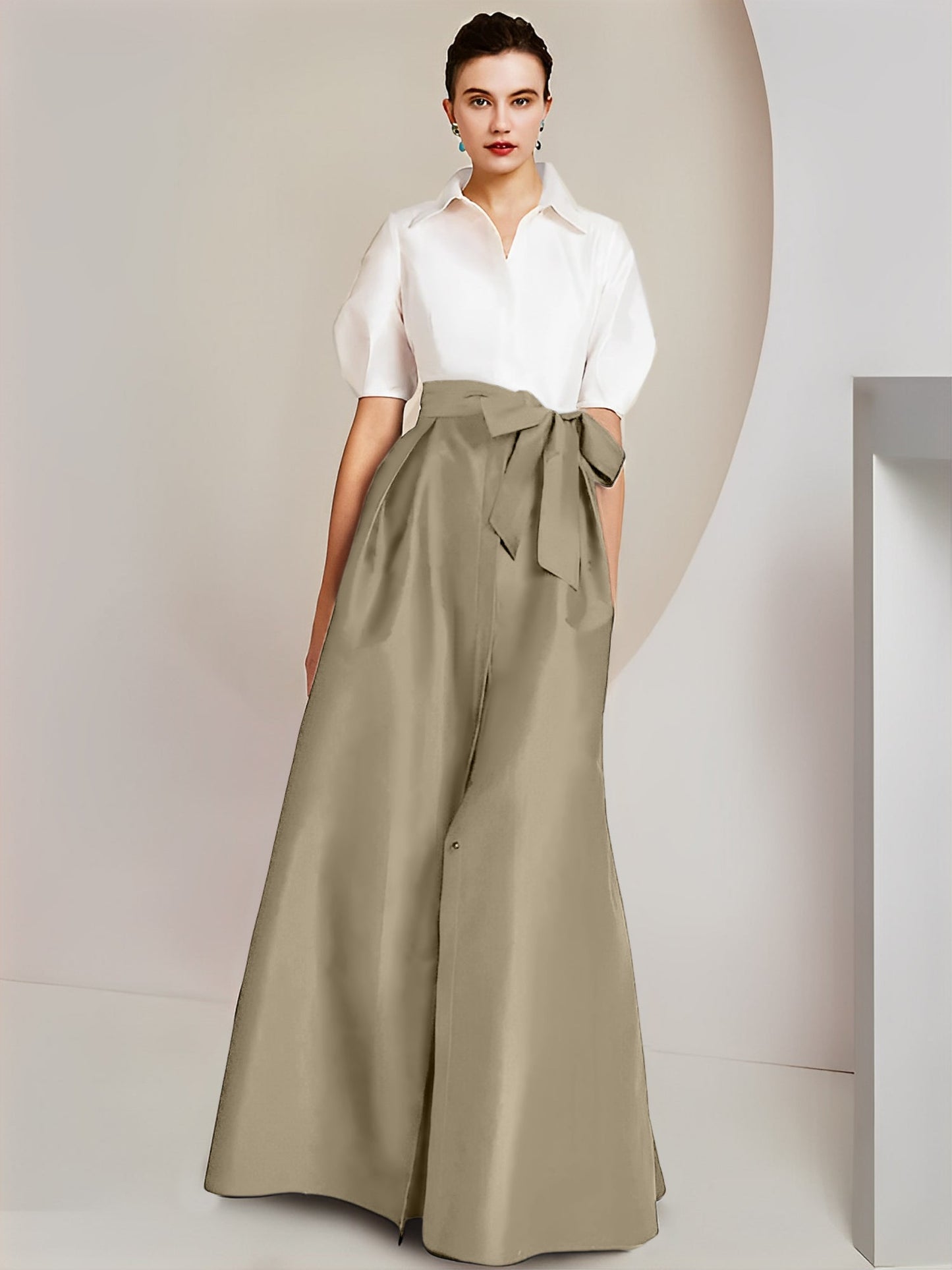 A-Line/Princess Shirt Collar Short Sleeves 2 pieces Mother Of The Bride Dresses