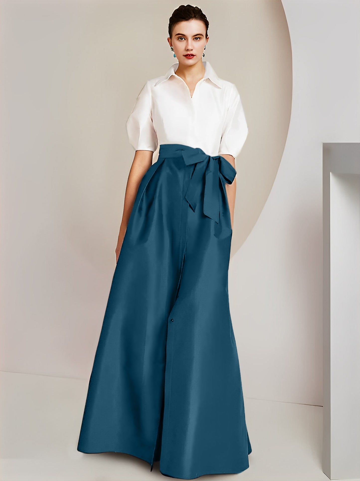 A-Line/Princess Shirt Collar Short Sleeves 2 pieces Mother Of The Bride Dresses