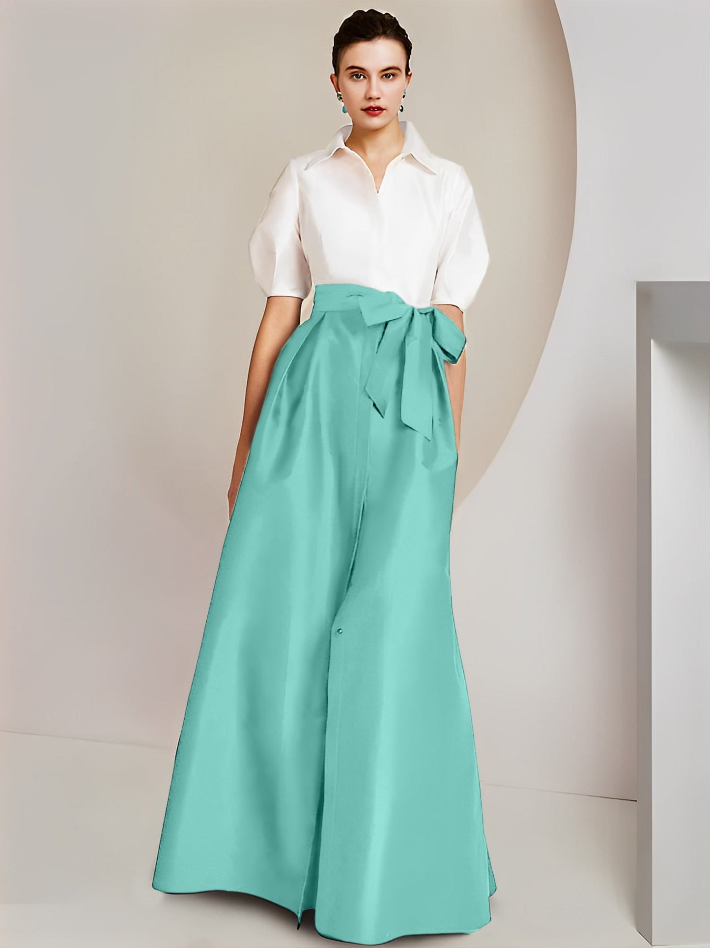 A-Line/Princess Shirt Collar Short Sleeves 2 pieces Mother Of The Bride Dresses