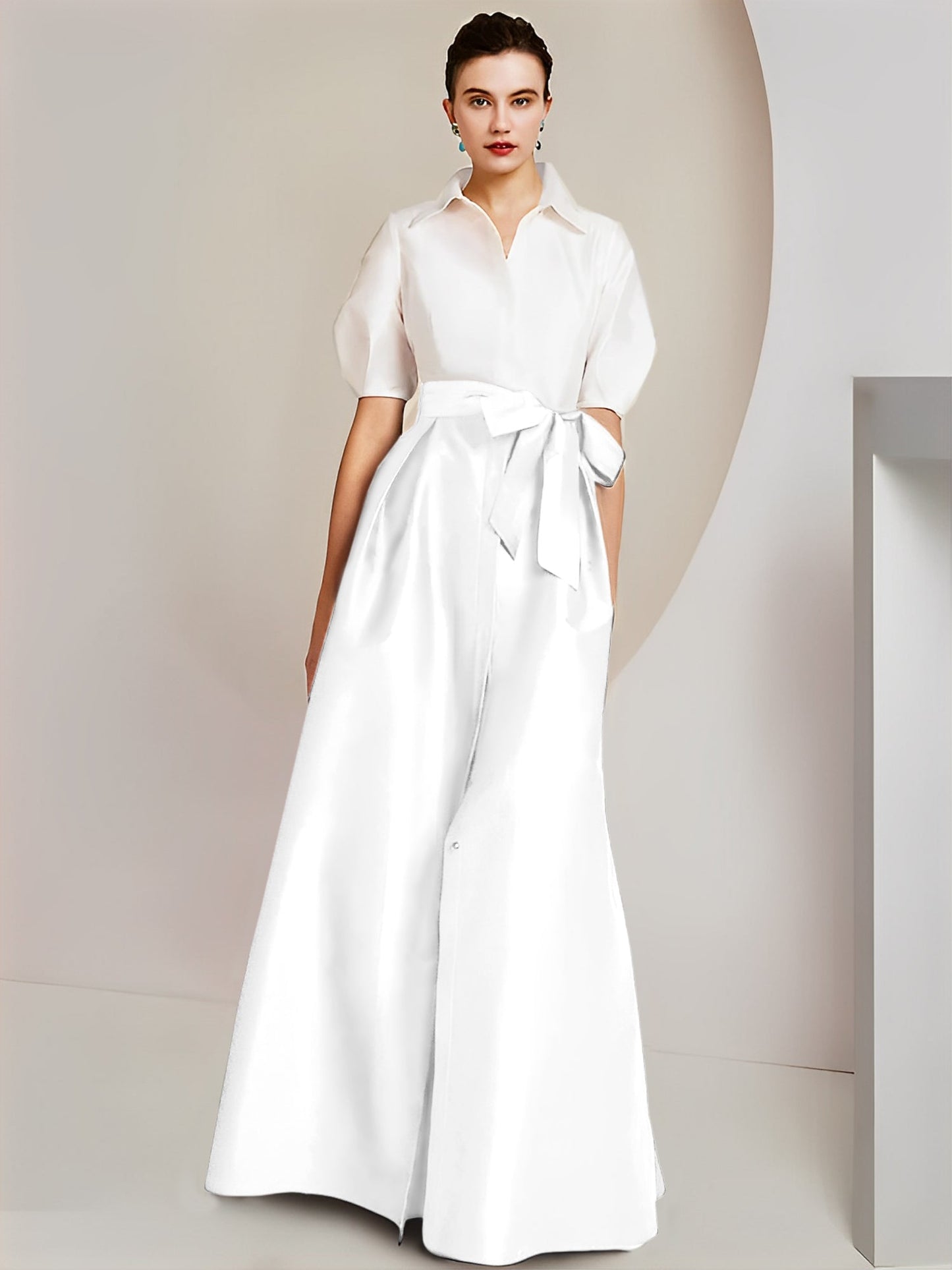 A-Line/Princess Shirt Collar Short Sleeves 2 pieces Mother Of The Bride Dresses