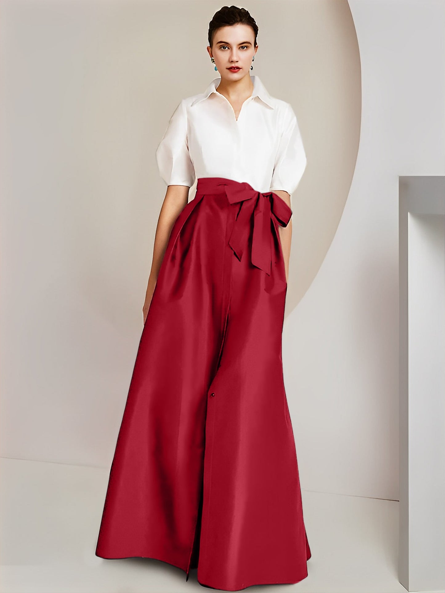 A-Line/Princess Shirt Collar Short Sleeves 2 pieces Mother Of The Bride Dresses