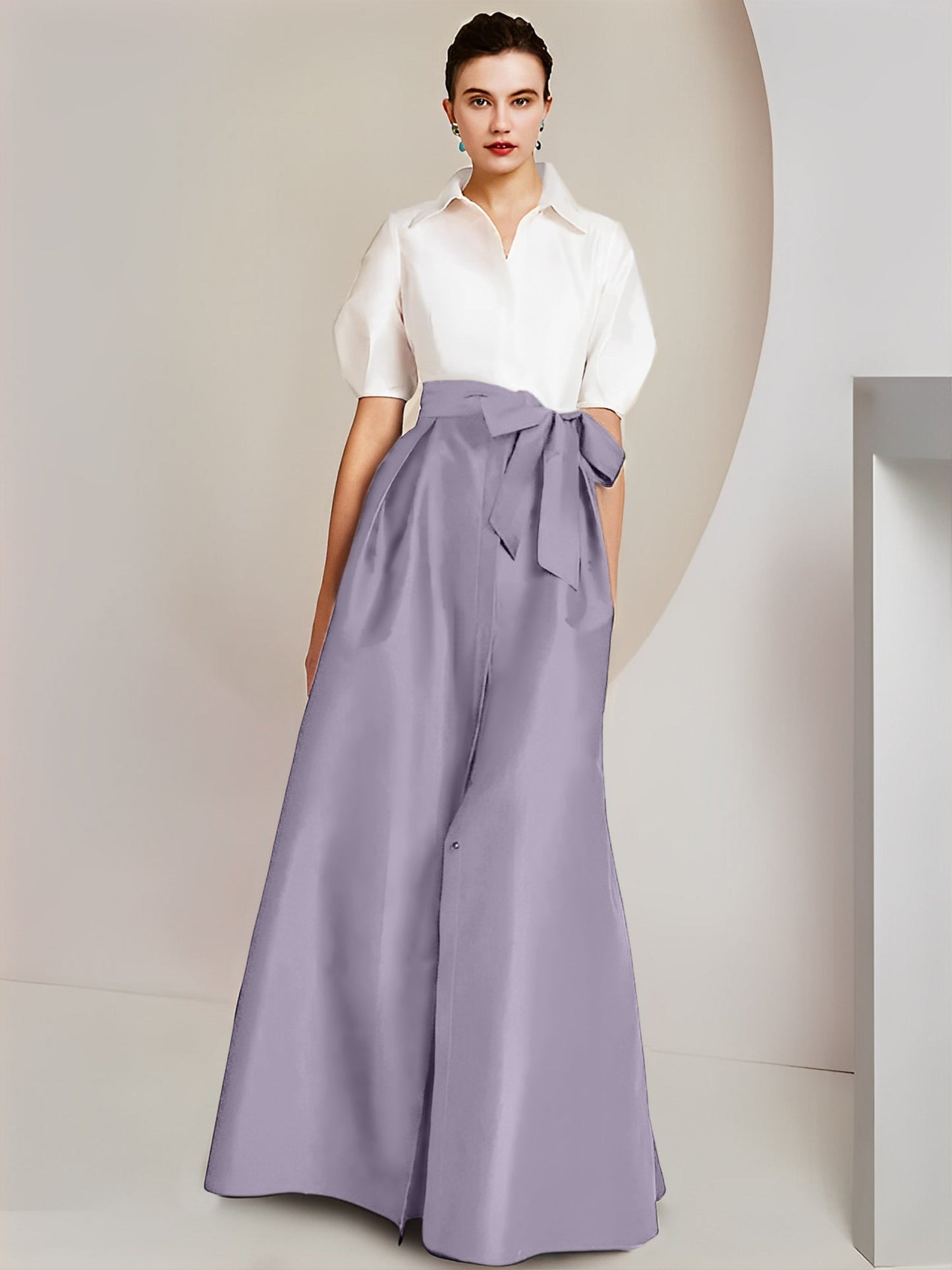 A-Line/Princess Shirt Collar Short Sleeves 2 pieces Mother Of The Bride Dresses