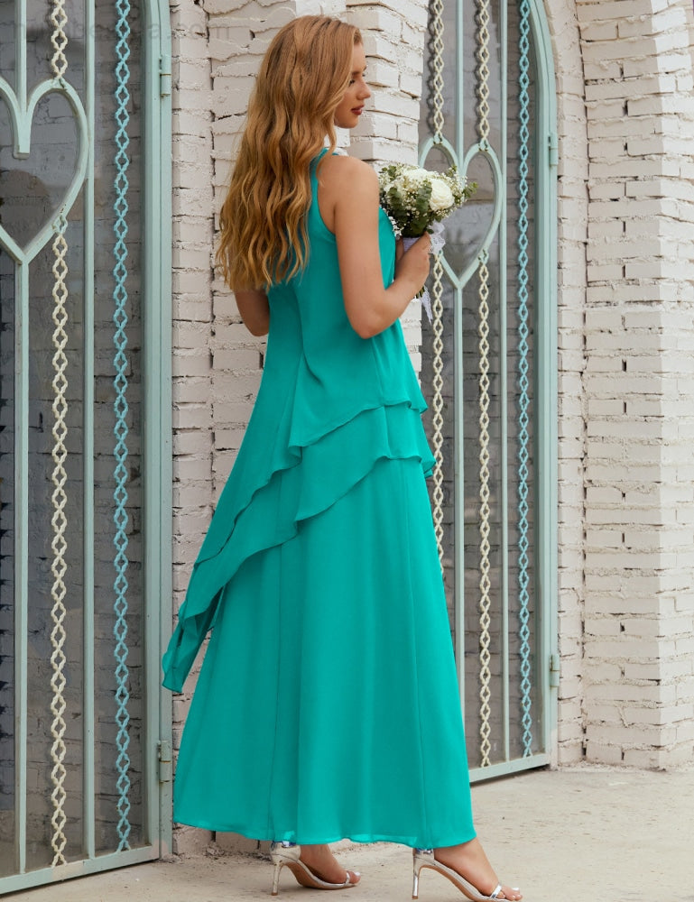 Chiffon Langes Plus Size Kleider für die Brautmutter Formales Brautjungfern-Abschlussballkleid SY28019