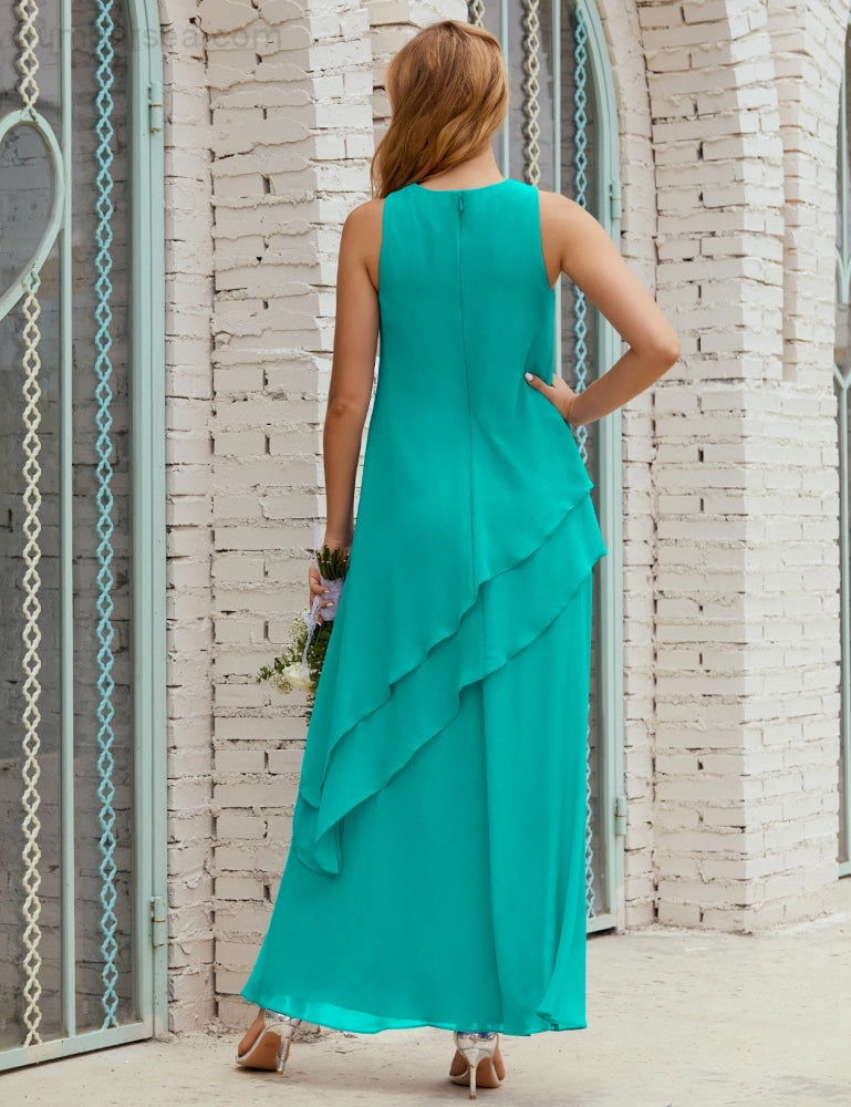 Chiffon Langes Plus Size Kleider für die Brautmutter Formales Brautjungfern-Abschlussballkleid SY28019