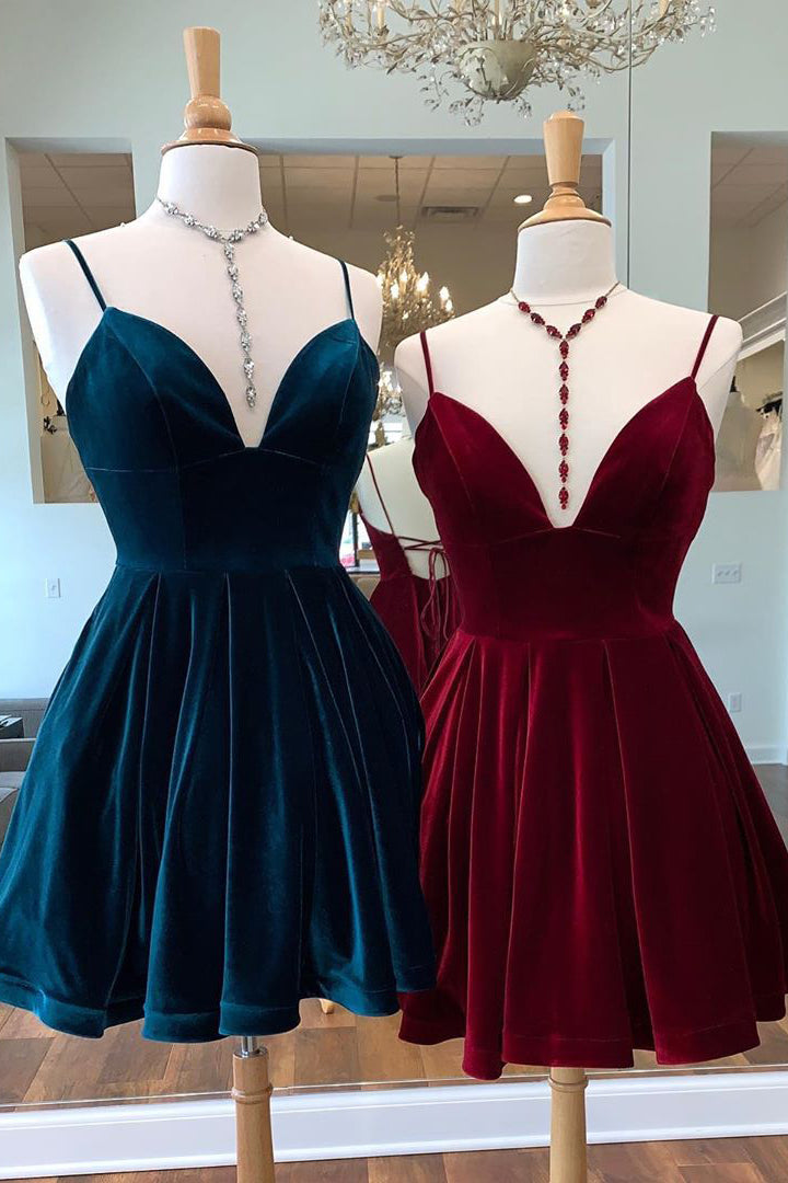 Sherry | A-Linien-Heimkehrkleid aus Samt mit V-Ausschnitt