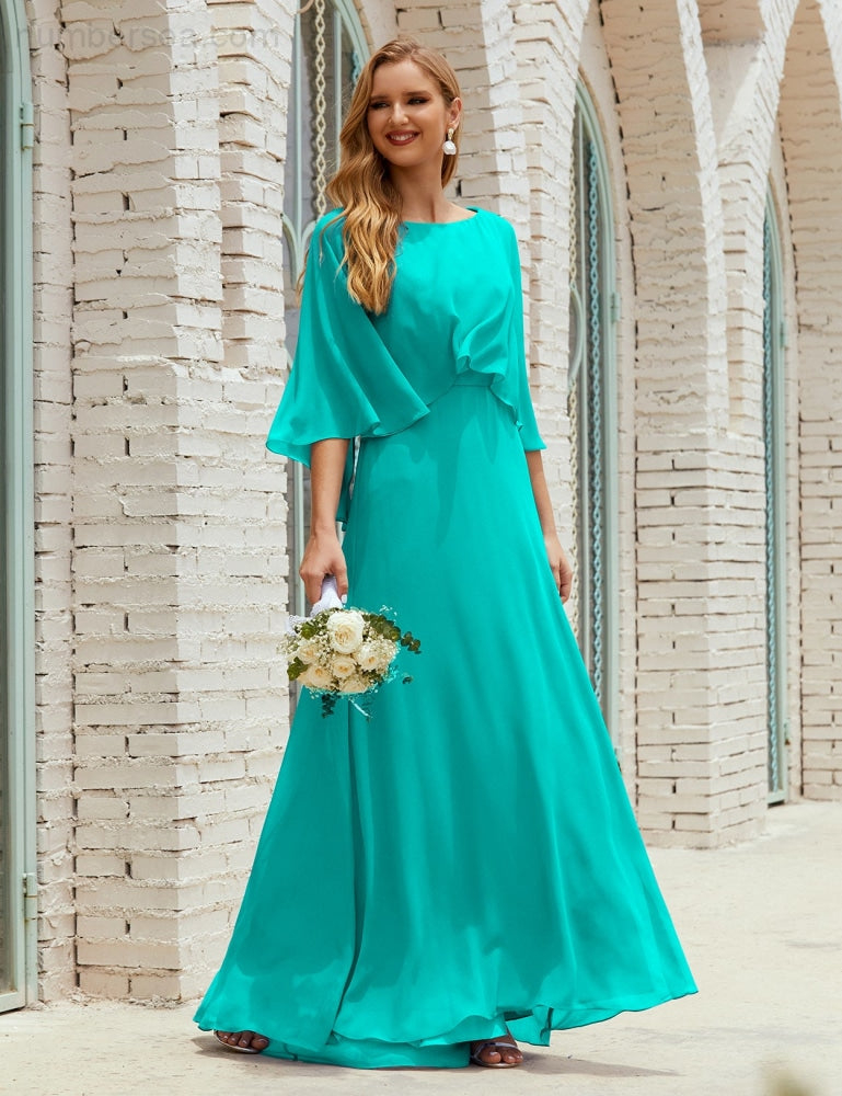Vestido de dama de honor Sunnderly para mujer, de gasa, manga larga y cuello en V, vestido formal para boda o fiesta SY28018