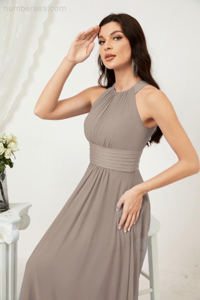 Sunnderly Formal Party Gown Dress Chiffon Halter Long Sleeveless Bridesmaid Dresses SY2802