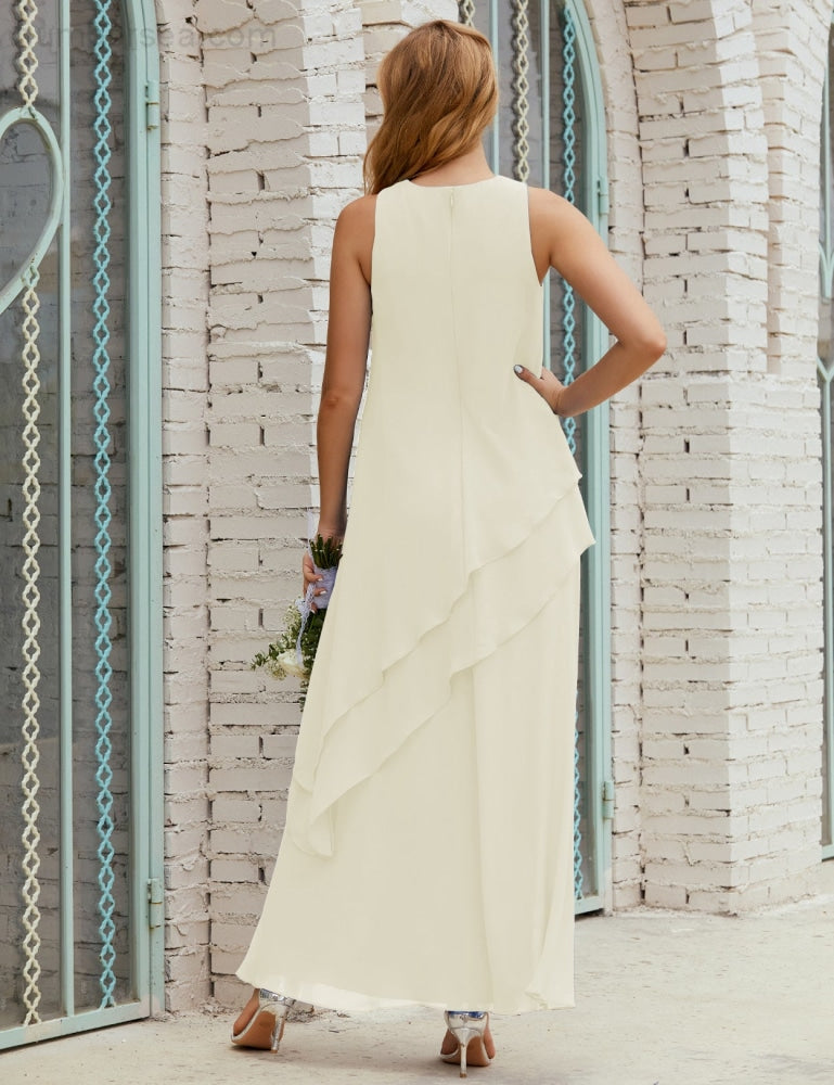 Chiffon Langes Plus Size Kleider für die Brautmutter Formales Brautjungfern-Abschlussballkleid SY28019