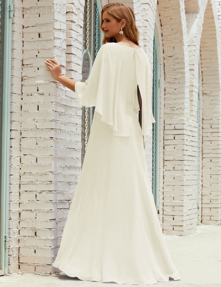 Vestido de dama de honor Sunnderly para mujer, de gasa, manga larga y cuello en V, vestido formal para boda o fiesta SY28018