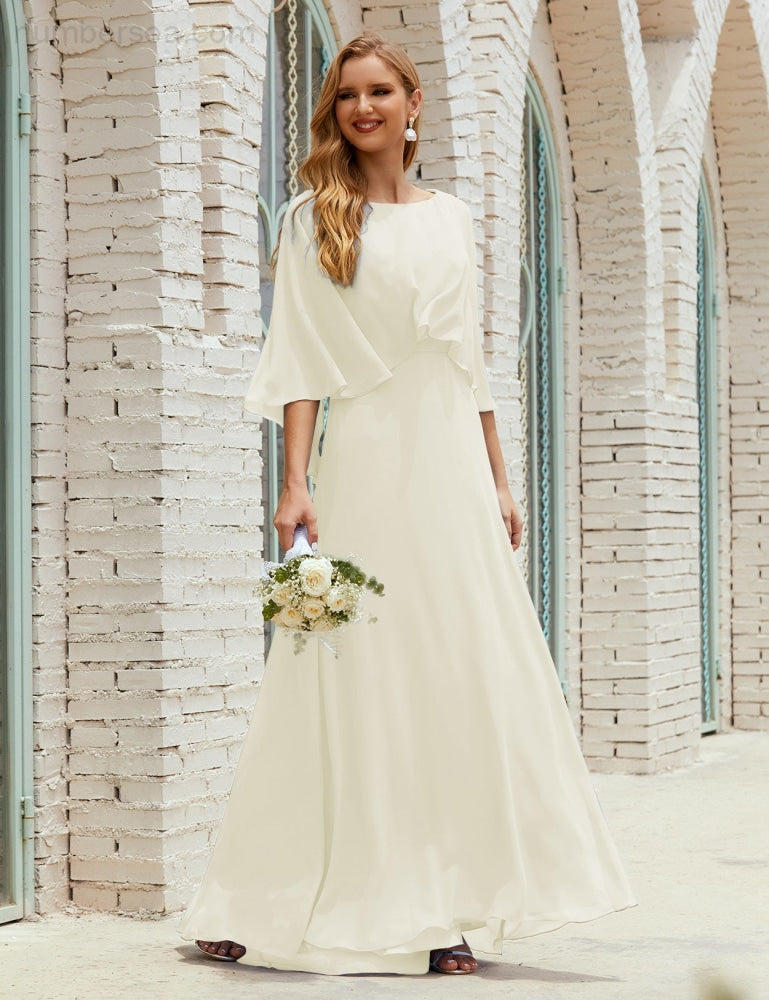 Vestido de dama de honor Sunnderly para mujer, de gasa, manga larga y cuello en V, vestido formal para boda o fiesta SY28018