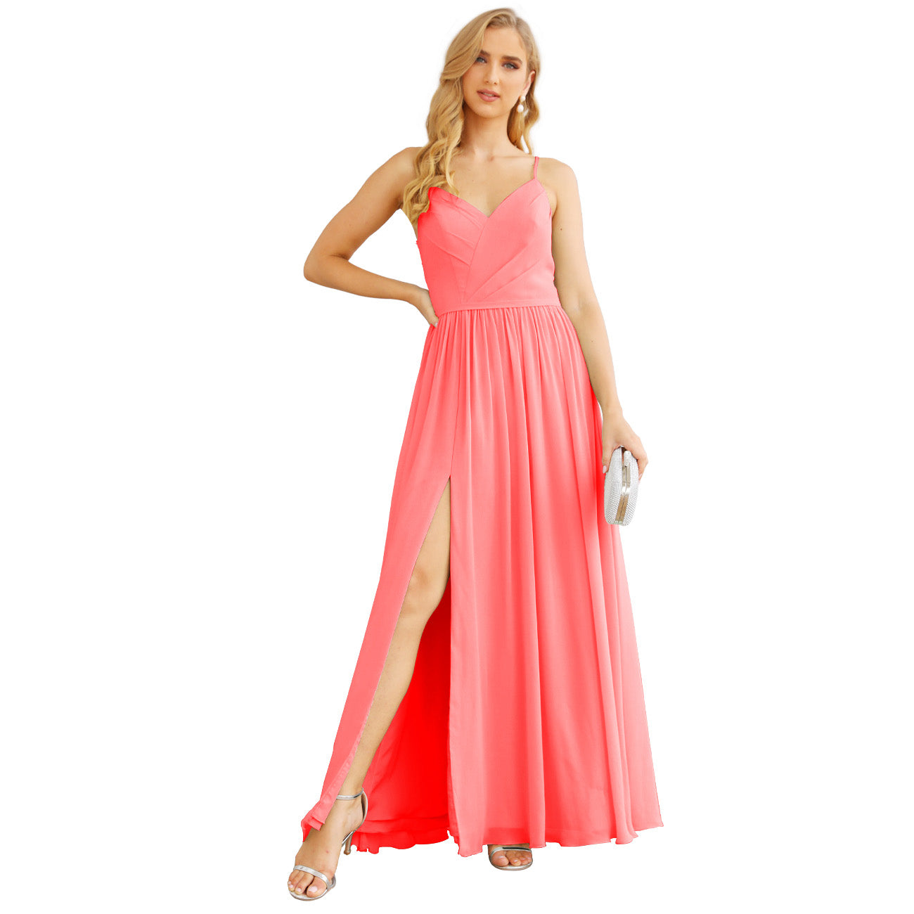 Spaghetti Strap Bridesmaid Dresses for Women Chiffon Long Formal Party Prom Gowns