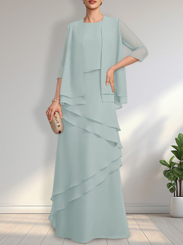 Etui-Linie U-Ausschnitt Bodenlang Chiffon Brautmutterkleid