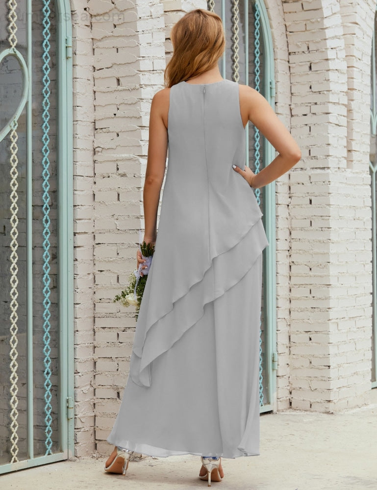 Chiffon Langes Plus Size Kleider für die Brautmutter Formales Brautjungfern-Abschlussballkleid SY28019