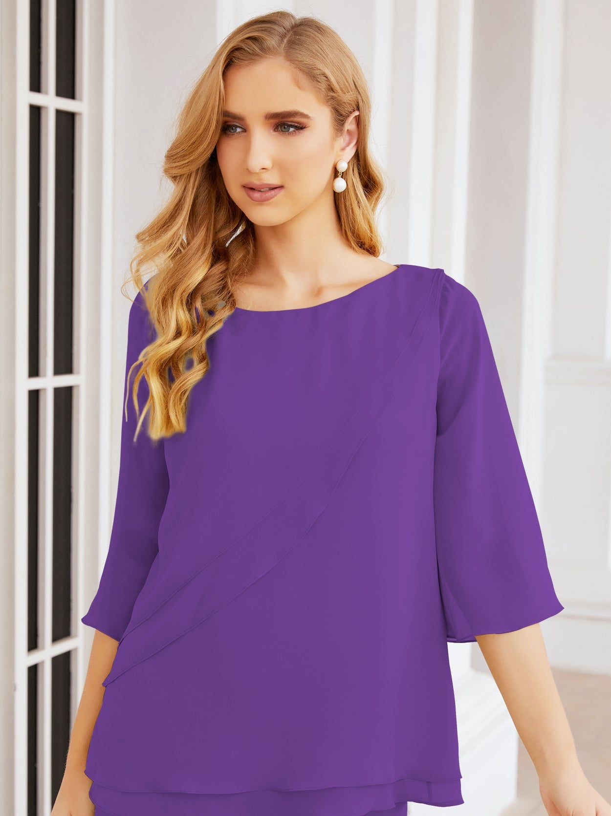 Sunnderly Elegant 2 Piece Mother of The Bride Dress Plus Size Pant Suits Ruffle Layers Sliver Housecoat SY28064