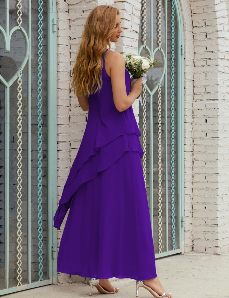 Chiffon Langes Plus Size Kleider für die Brautmutter Formales Brautjungfern-Abschlussballkleid SY28019