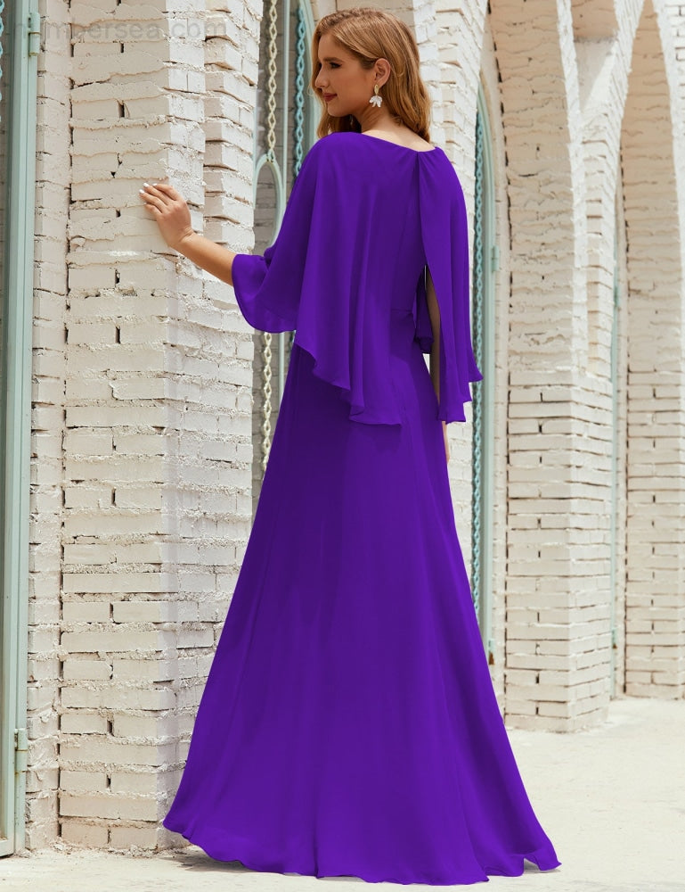 Vestido de dama de honor Sunnderly para mujer, de gasa, manga larga y cuello en V, vestido formal para boda o fiesta SY28018