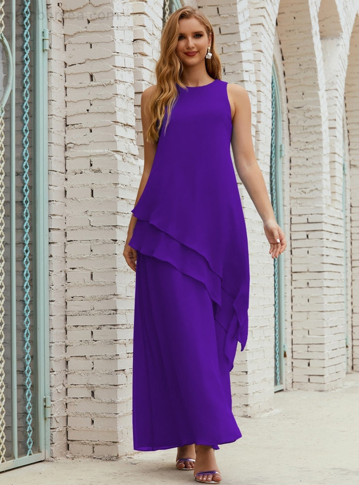 Chiffon Langes Plus Size Kleider für die Brautmutter Formales Brautjungfern-Abschlussballkleid SY28019