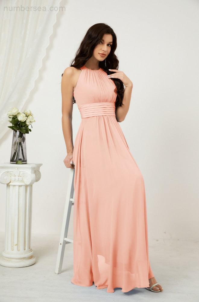 Sunnderly Formal Party Gown Dress Chiffon Halter Long Sleeveless Bridesmaid Dresses SY2802