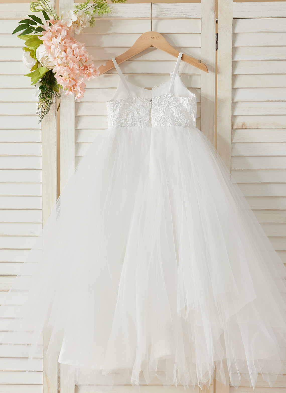 Vestido de gala/princesa de tul con encaje blanco hasta el suelo (010145213)