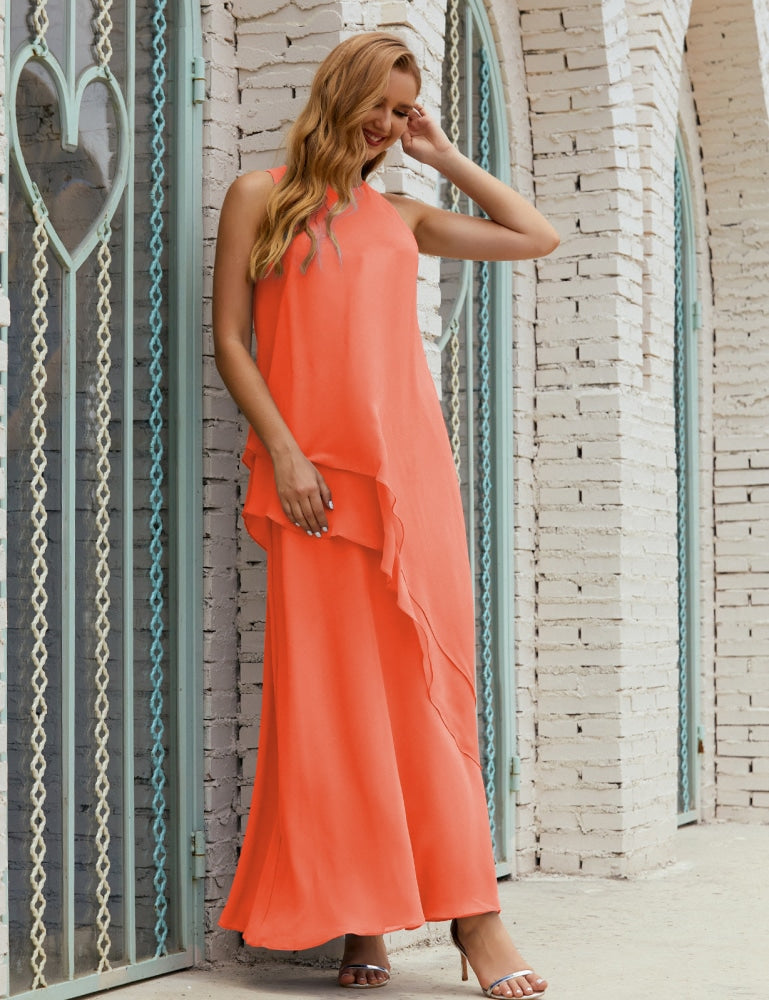 Chiffon Langes Plus Size Kleider für die Brautmutter Formales Brautjungfern-Abschlussballkleid SY28019