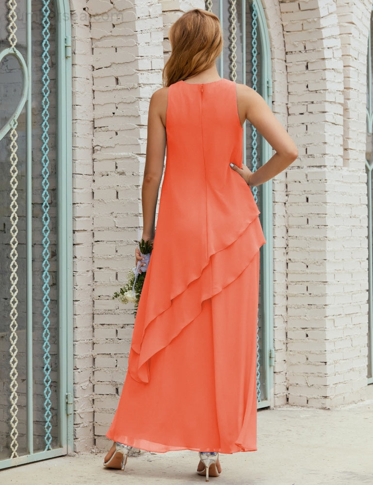 Chiffon Langes Plus Size Kleider für die Brautmutter Formales Brautjungfern-Abschlussballkleid SY28019