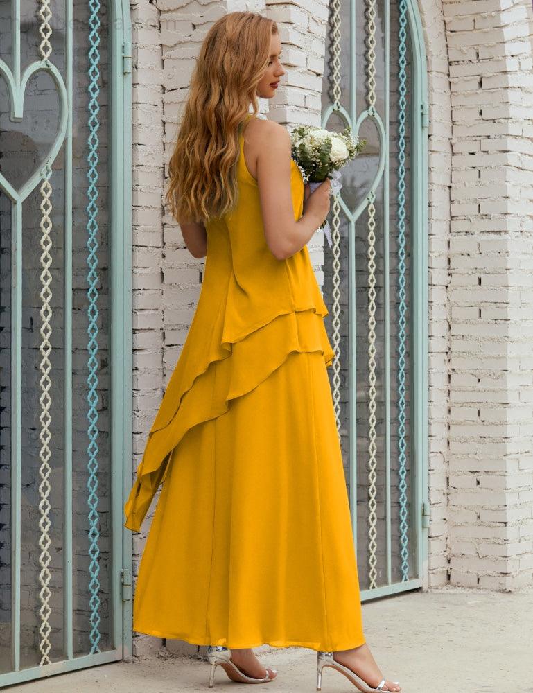 Chiffon Langes Plus Size Kleider für die Brautmutter Formales Brautjungfern-Abschlussballkleid SY28019
