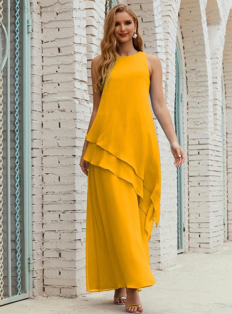 Chiffon Langes Plus Size Kleider für die Brautmutter Formales Brautjungfern-Abschlussballkleid SY28019