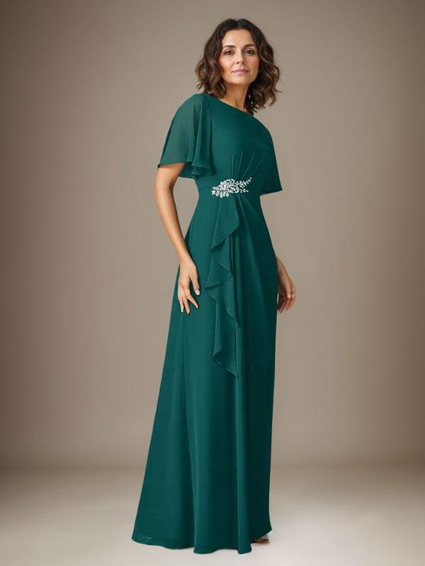 Dunkelmarineblaues Etuikleid aus Chiffon mit Perlen
