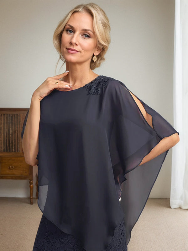 Etui-Linie U-Ausschnitt Bodenlang Chiffon Spitze Kleid für die Brautmutter mit Pailletten Perlenbesatz