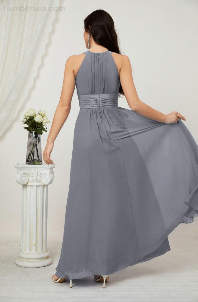 Sunnderly Formales Partykleid Chiffon Neckholder Lange Ärmellose Brautjungfernkleider SY2802