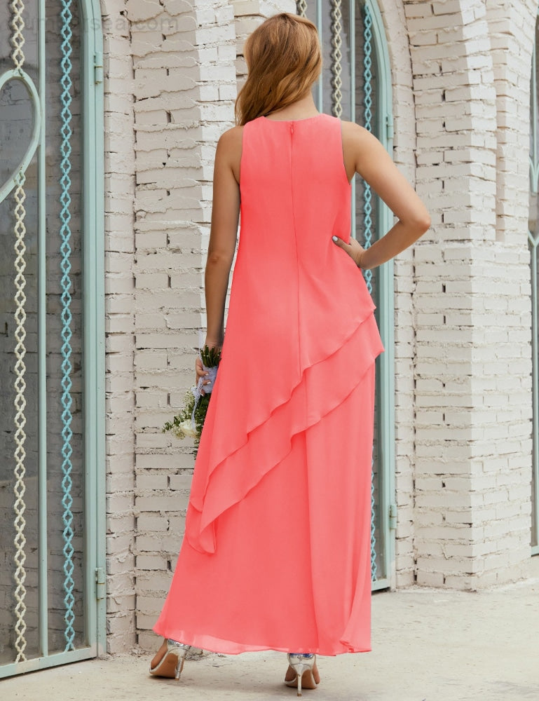 Chiffon Langes Plus Size Kleider für die Brautmutter Formales Brautjungfern-Abschlussballkleid SY28019
