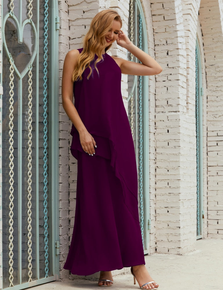 Chiffon Langes Plus Size Kleider für die Brautmutter Formales Brautjungfern-Abschlussballkleid SY28019