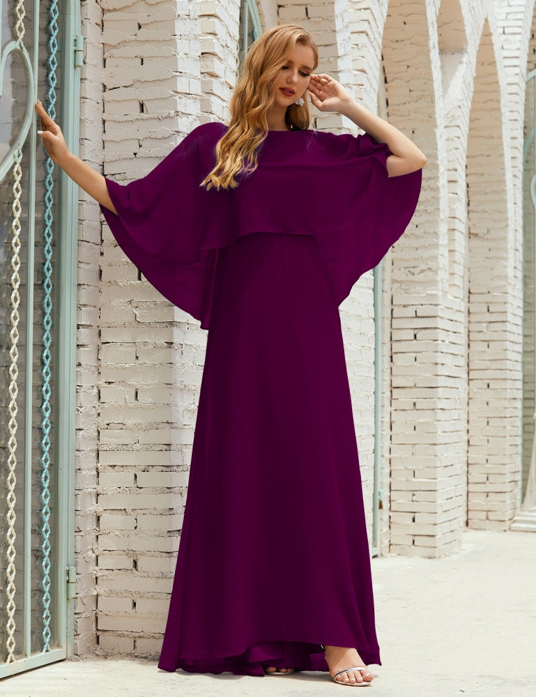 Vestido de dama de honor Sunnderly para mujer, de gasa, manga larga y cuello en V, vestido formal para boda o fiesta SY28018
