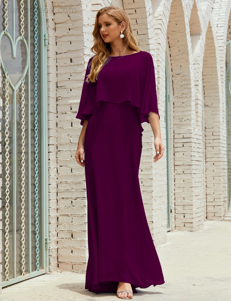 Vestido de dama de honor Sunnderly para mujer, de gasa, manga larga y cuello en V, vestido formal para boda o fiesta SY28018