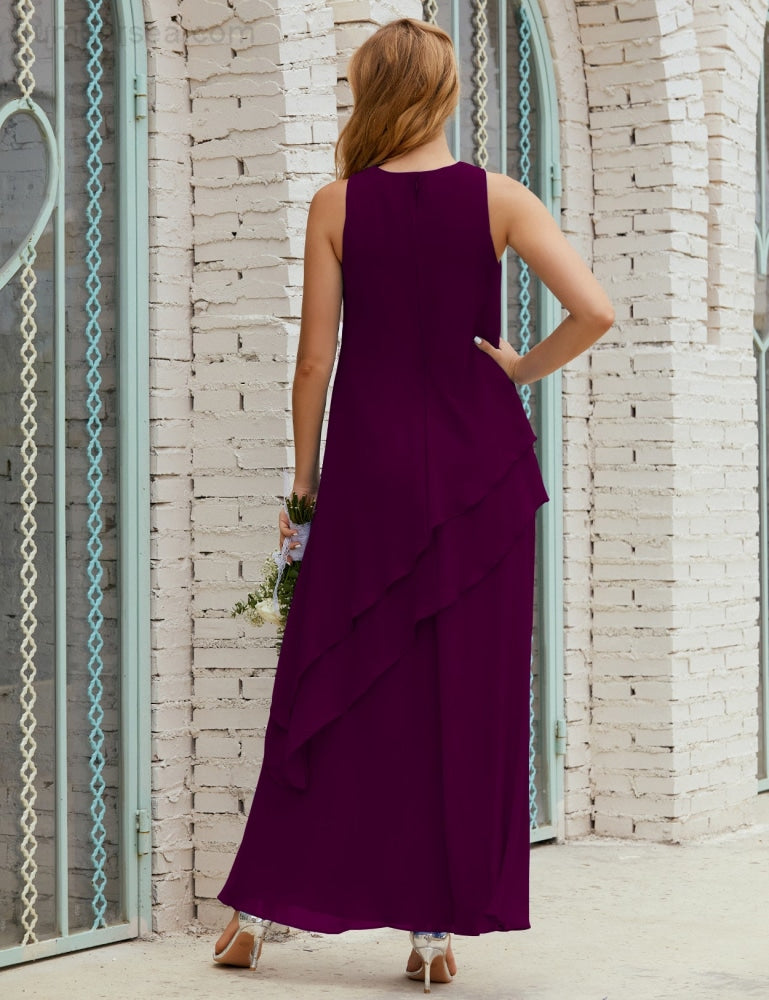 Chiffon Langes Plus Size Kleider für die Brautmutter Formales Brautjungfern-Abschlussballkleid SY28019