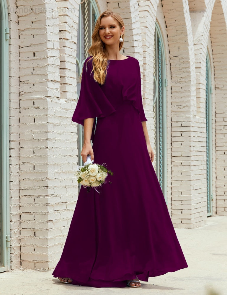 Vestido de dama de honor Sunnderly para mujer, de gasa, manga larga y cuello en V, vestido formal para boda o fiesta SY28018