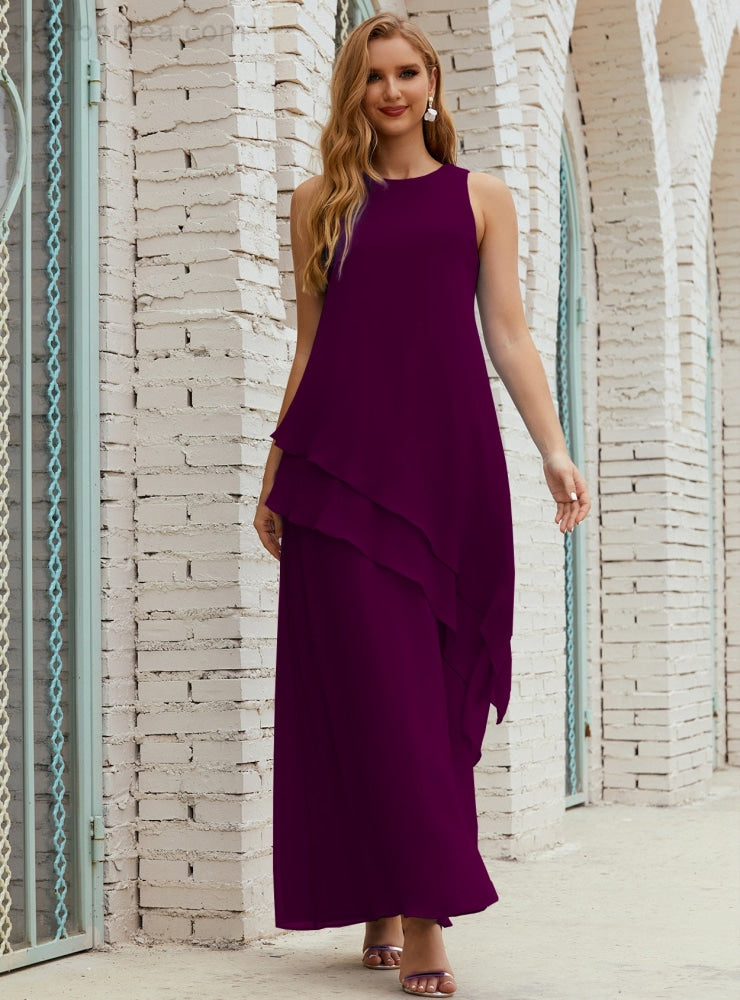 Chiffon Langes Plus Size Kleider für die Brautmutter Formales Brautjungfern-Abschlussballkleid SY28019