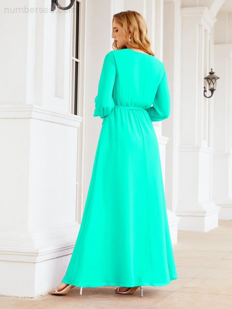 Sunnderly Damen Chiffon Brautjungfernkleid A-Linie Lange Ärmel Formales Abendkleid Ballkleid für Hochzeitsgäste SY28032