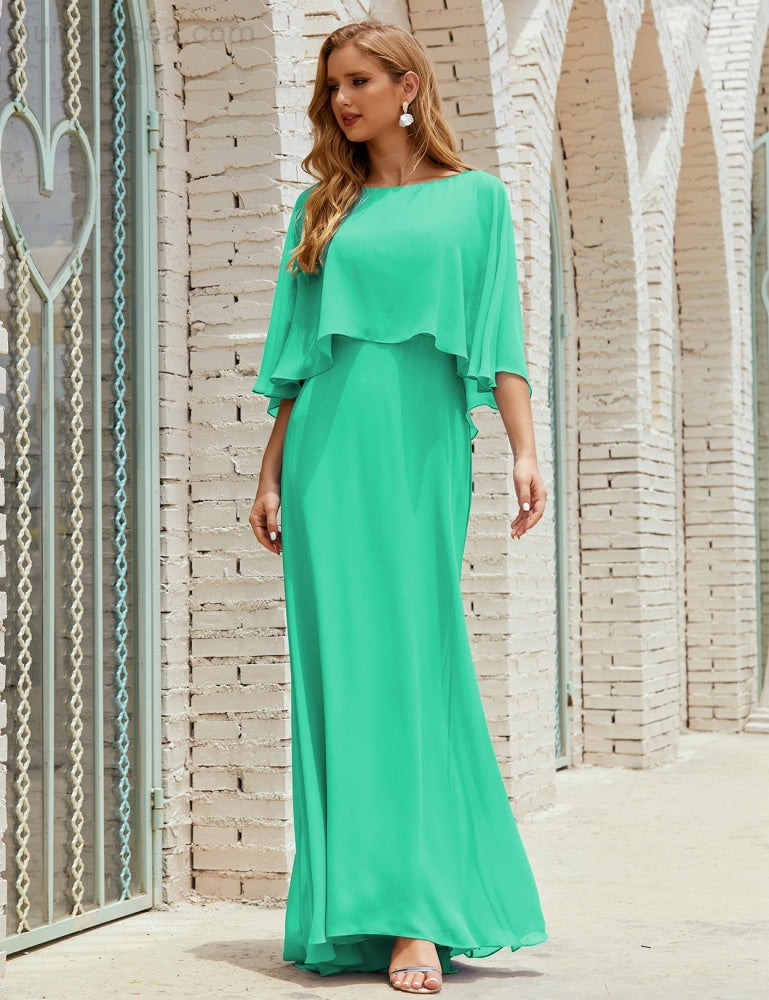 Vestido de dama de honor Sunnderly para mujer, de gasa, manga larga y cuello en V, vestido formal para boda o fiesta SY28018