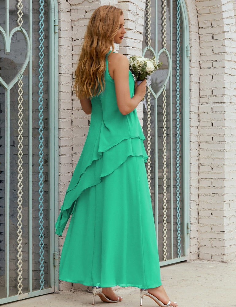Chiffon Langes Plus Size Kleider für die Brautmutter Formales Brautjungfern-Abschlussballkleid SY28019
